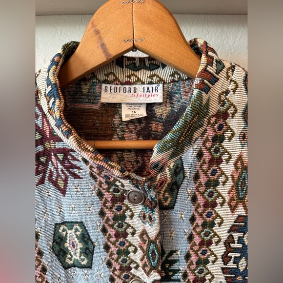 SOLD⚫️Vinatge 90's Bedford Fair Lifestyles Aztec Tapestry Jacket Size 16 - Picture 2 of 10